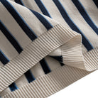 OROMEN Stripe Knit Open-Collar Polo cream ribbed hem detail