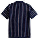 OROMEN Striped Jacquard Openwork Knit Polo navy blue back flat lay full view
