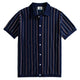 OROMEN Striped Jacquard Openwork Knit Polo navy blue front flat lay full view
