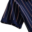 OROMEN Striped Jacquard Openwork Knit Polo navy blue sleeve hem cuff detail