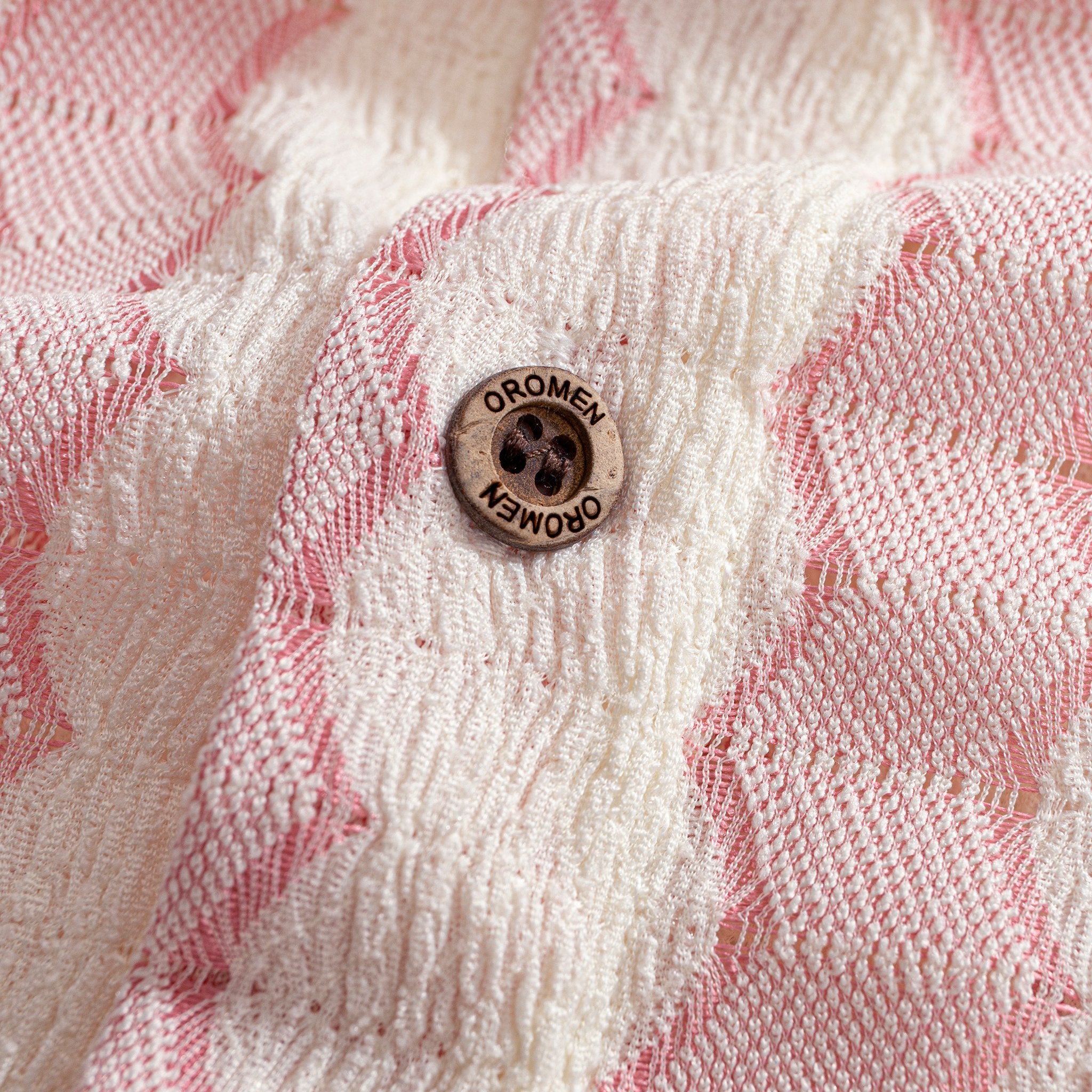 OROMEN Striped Jacquard Pink Shirt - Coconut Buttons