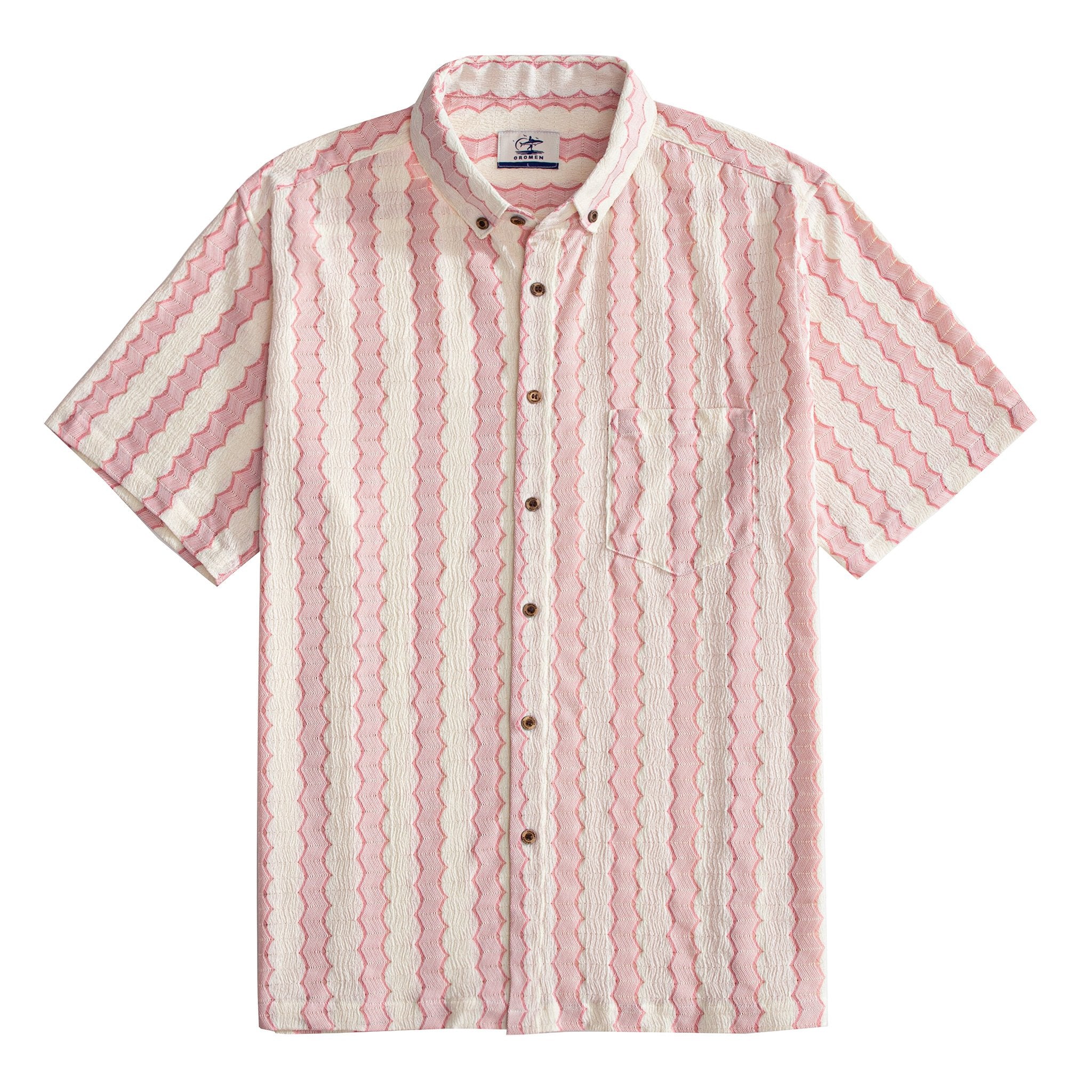 OROMEN Striped Jacquard Pink Shirt - Front View