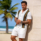 OROMEN Striped Knit Polo Shirt – Side View
