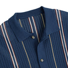 OROMEN Striped Knit Polo Shirt Navy – Model Wearing Front