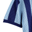 OROMEN Striped Open-Knit Shirt – Model Wearing Navy Blue