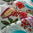 OROMEN Surf Junkie Aloha Shirt – Surfboard and Tropical Floral Print Fabric Detail