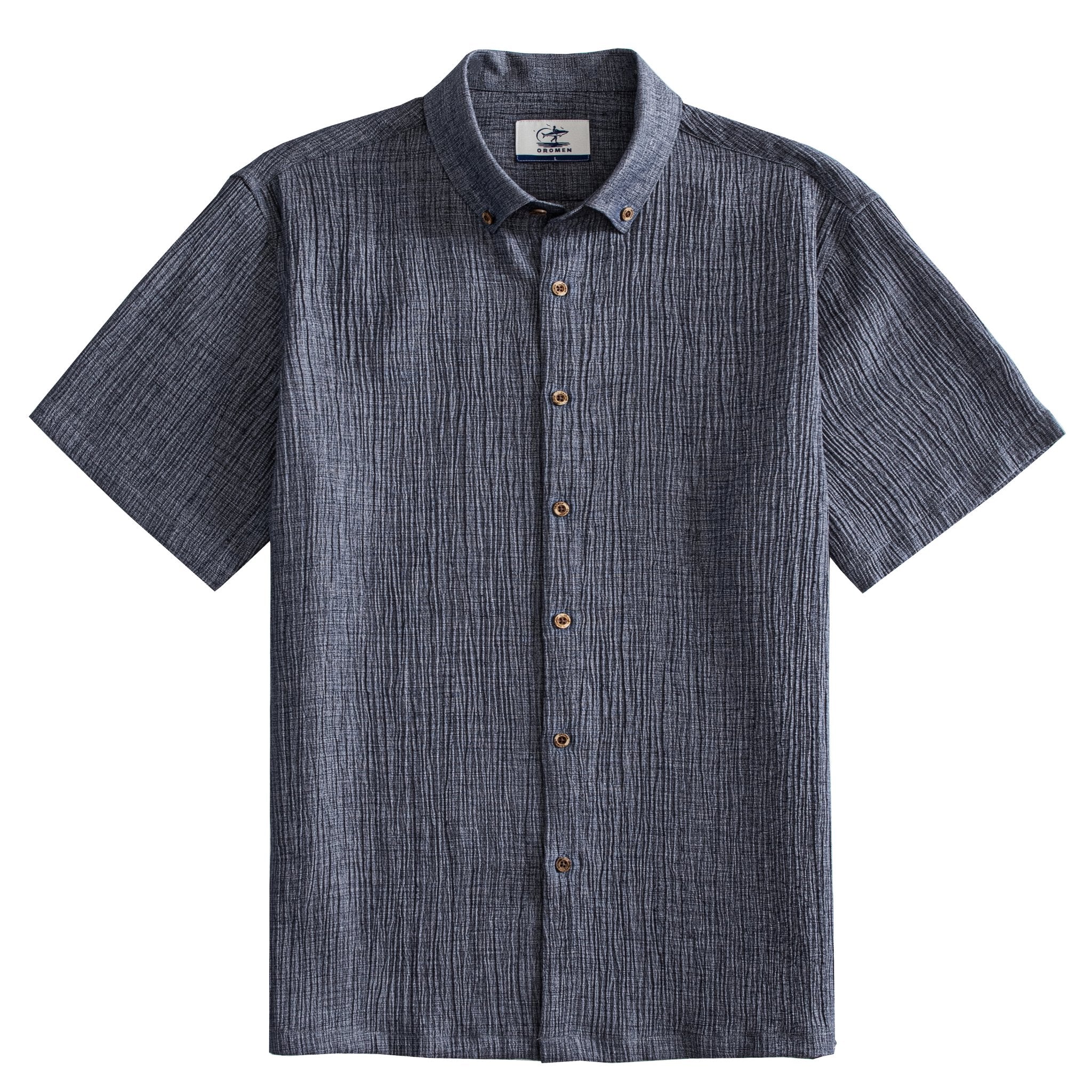 OROMEN The Breeze Crinkle Shirt in Melange Navy – Front View