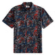 OROMEN Tiger Wave Hawaiian Shirt – front full view on white background black ground with all-over red Japanese tiger blue ocean wave and maple leaf print button-down collar