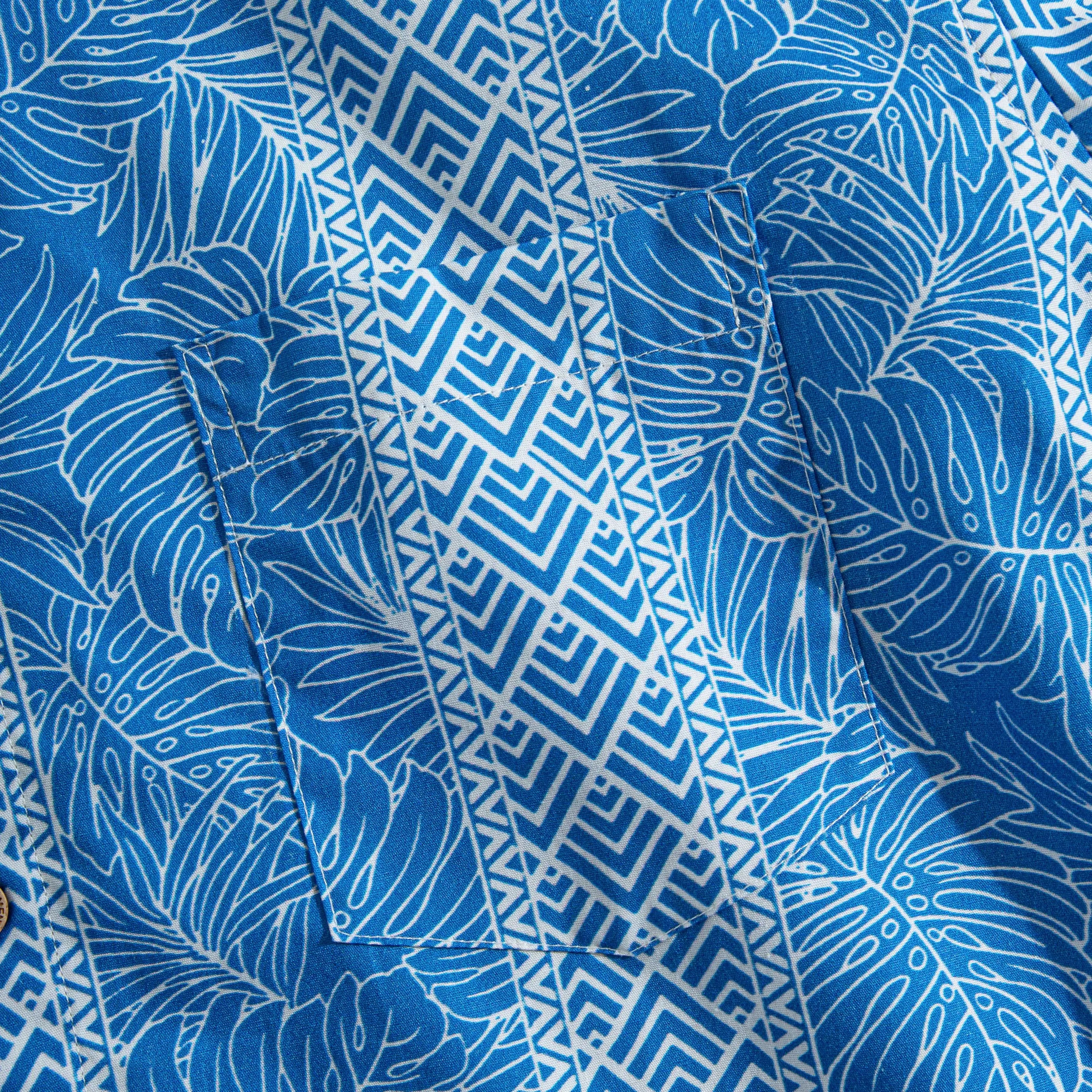 OROMEN Totem And Leaf Hawaiian Shirt — chest pocket detail with totem and leaf print