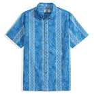 OROMEN Totem And Leaf Hawaiian Shirt front view — hand-painted totem and leaf print in blue