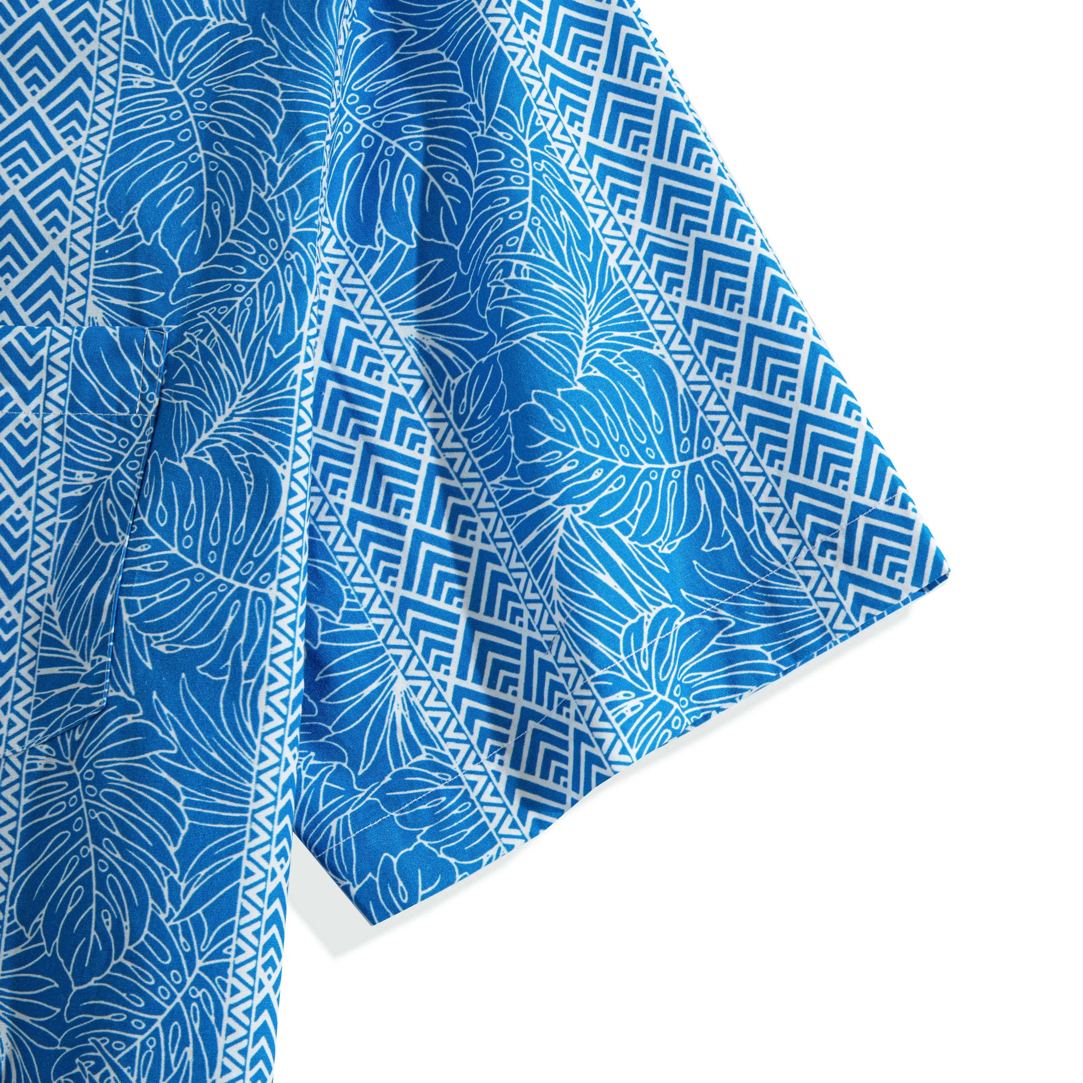 OROMEN Totem And Leaf Hawaiian Shirt — short sleeve detail with totem and leaf print