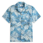 OROMEN Tropical Totem Aloha Shirt – Blue Tropical Leaf Print Front View