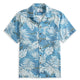 OROMEN Tropical Totem Aloha Shirt – Blue Tropical Leaf Print Front View