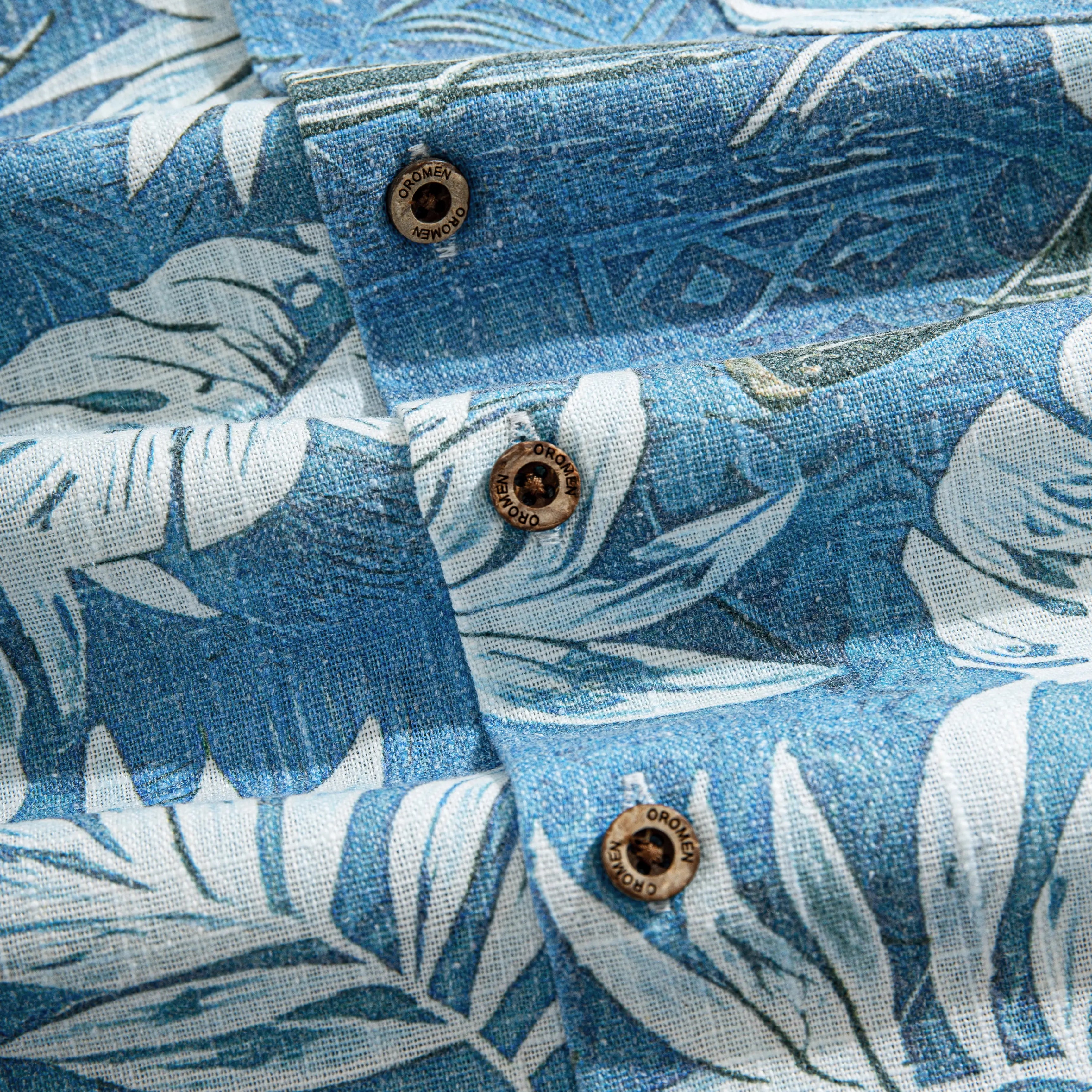 OROMEN Tropical Totem Aloha Shirt – Lifestyle Detail Shot