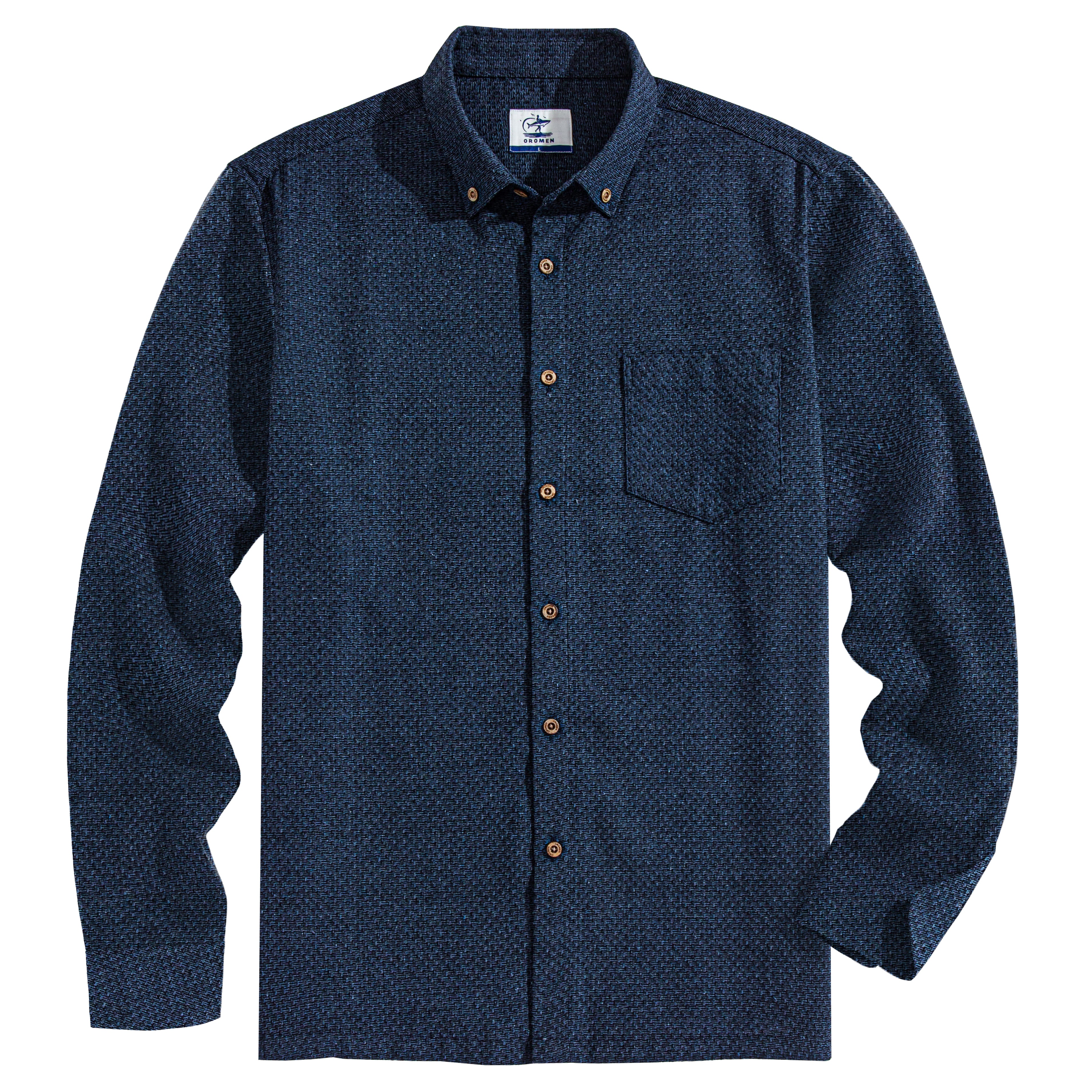 OROMEN Two-Tone Cotton Linen Woven Shirt – Front View