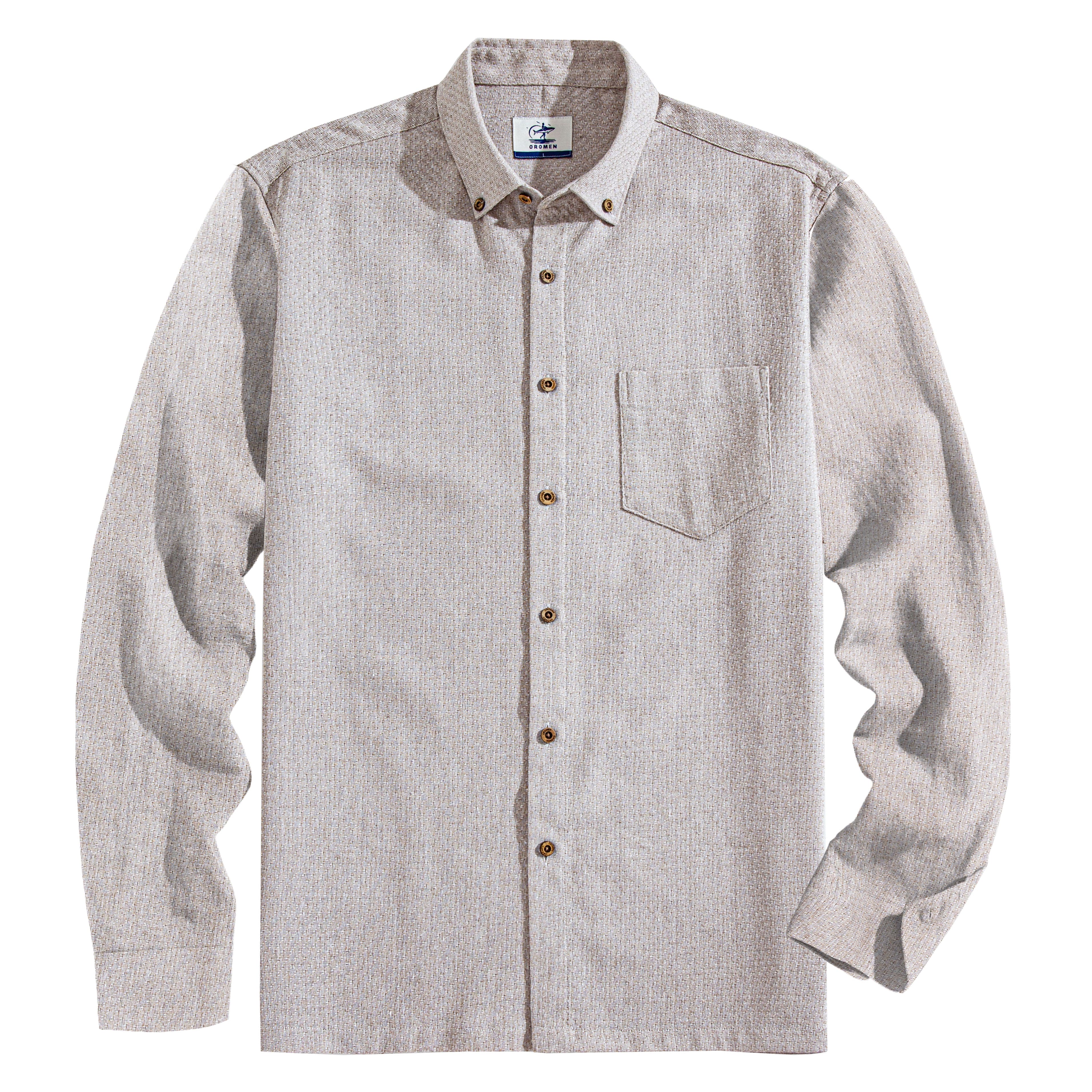 OROMEN Two-Tone Woven Cotton Linen Shirt – Front Flat Lay