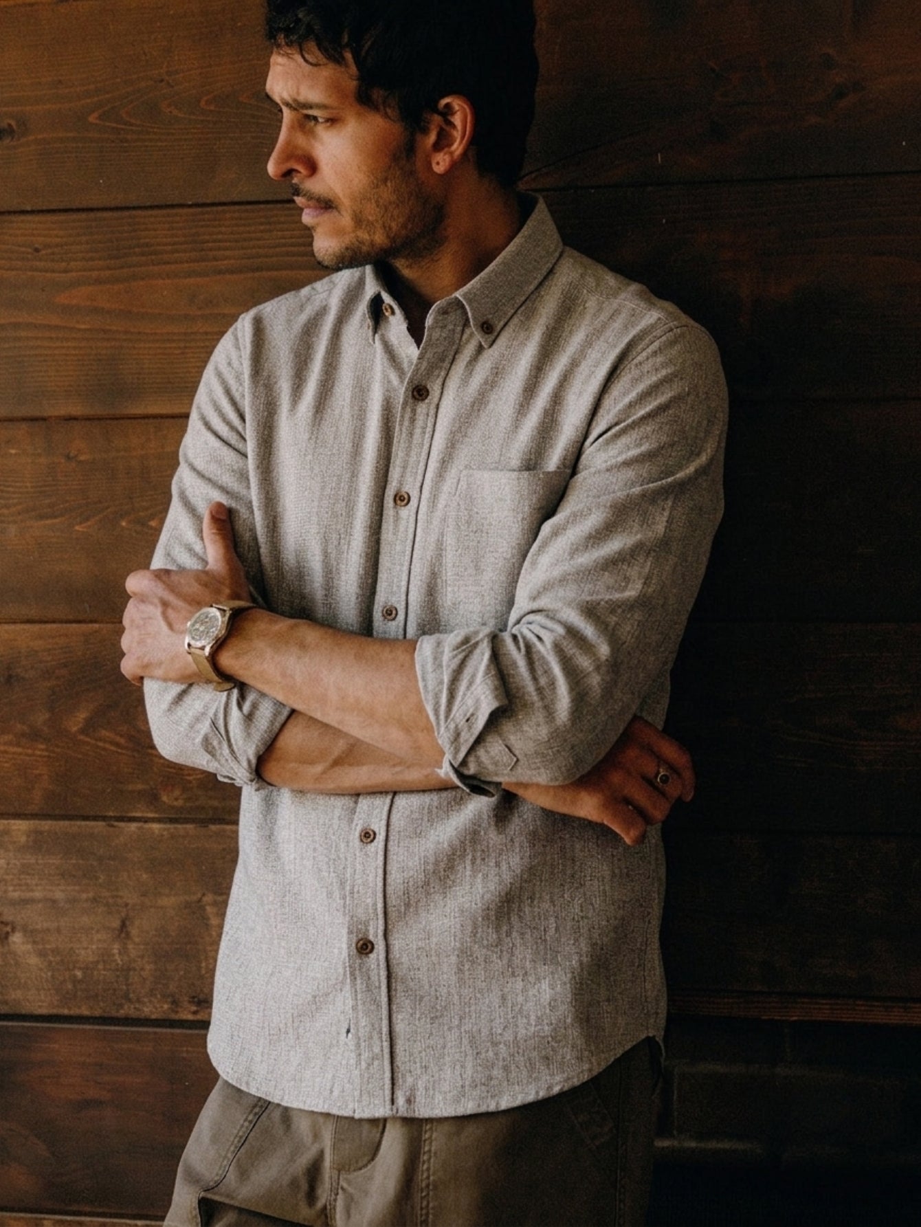 OROMEN Two-Tone Woven Shirt Model Showcase – Cotton Linen