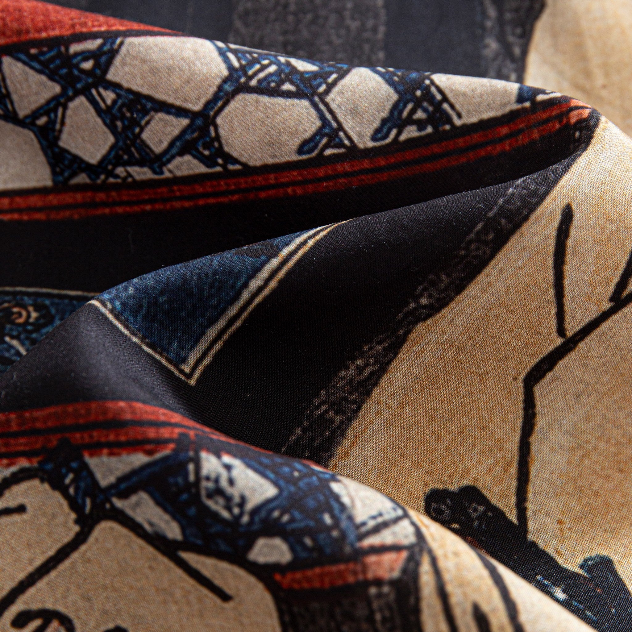 OROMEN Ukiyo-e Samurai Print Camp Collar Shirt – Side View