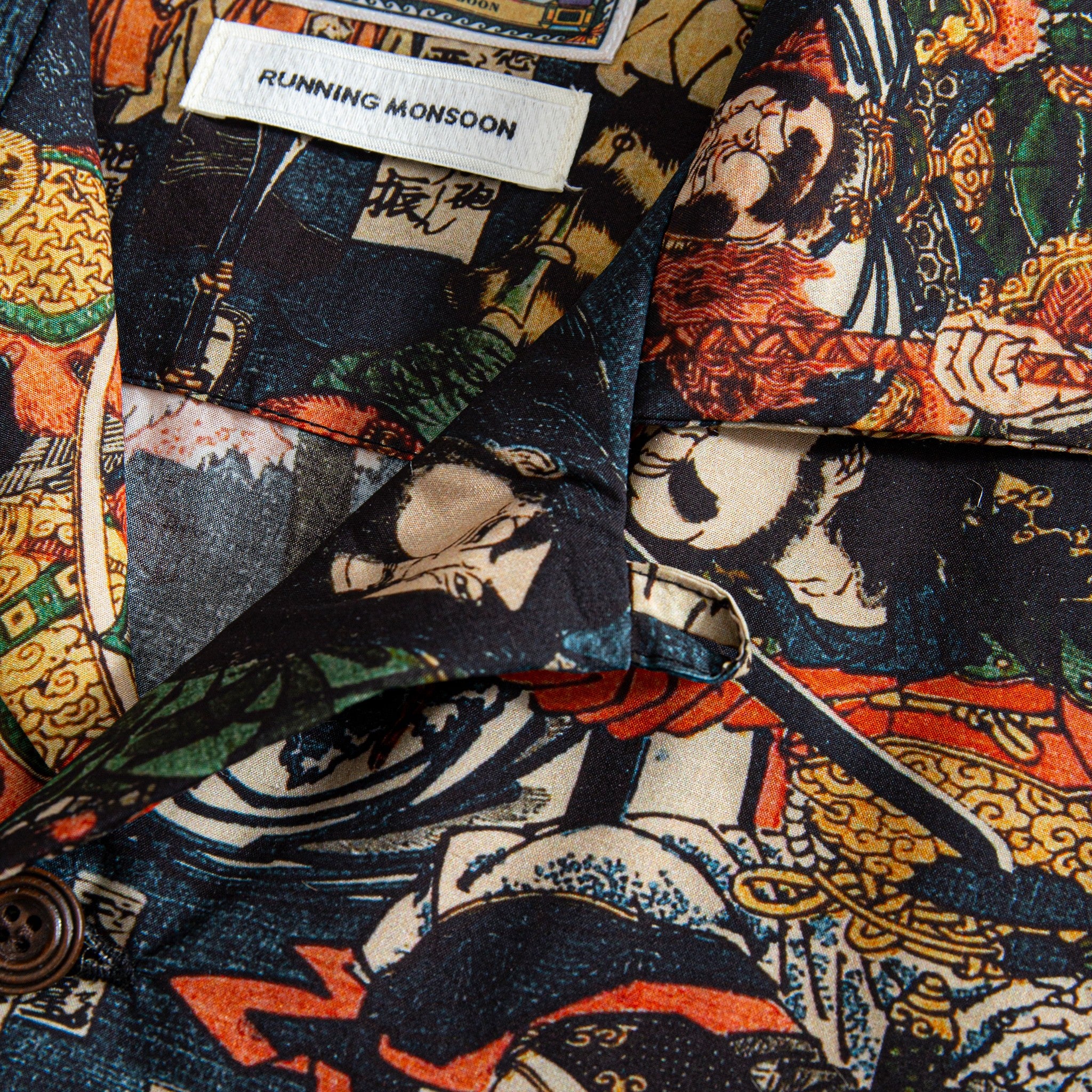 OROMEN Ukiyo-e Shirt Button Detail - Natural Wood Buttons, Lyocell Fabric