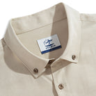 OROMEN Versatile Shirt button-down collar detail – beige Tencel™ linen with structured collar