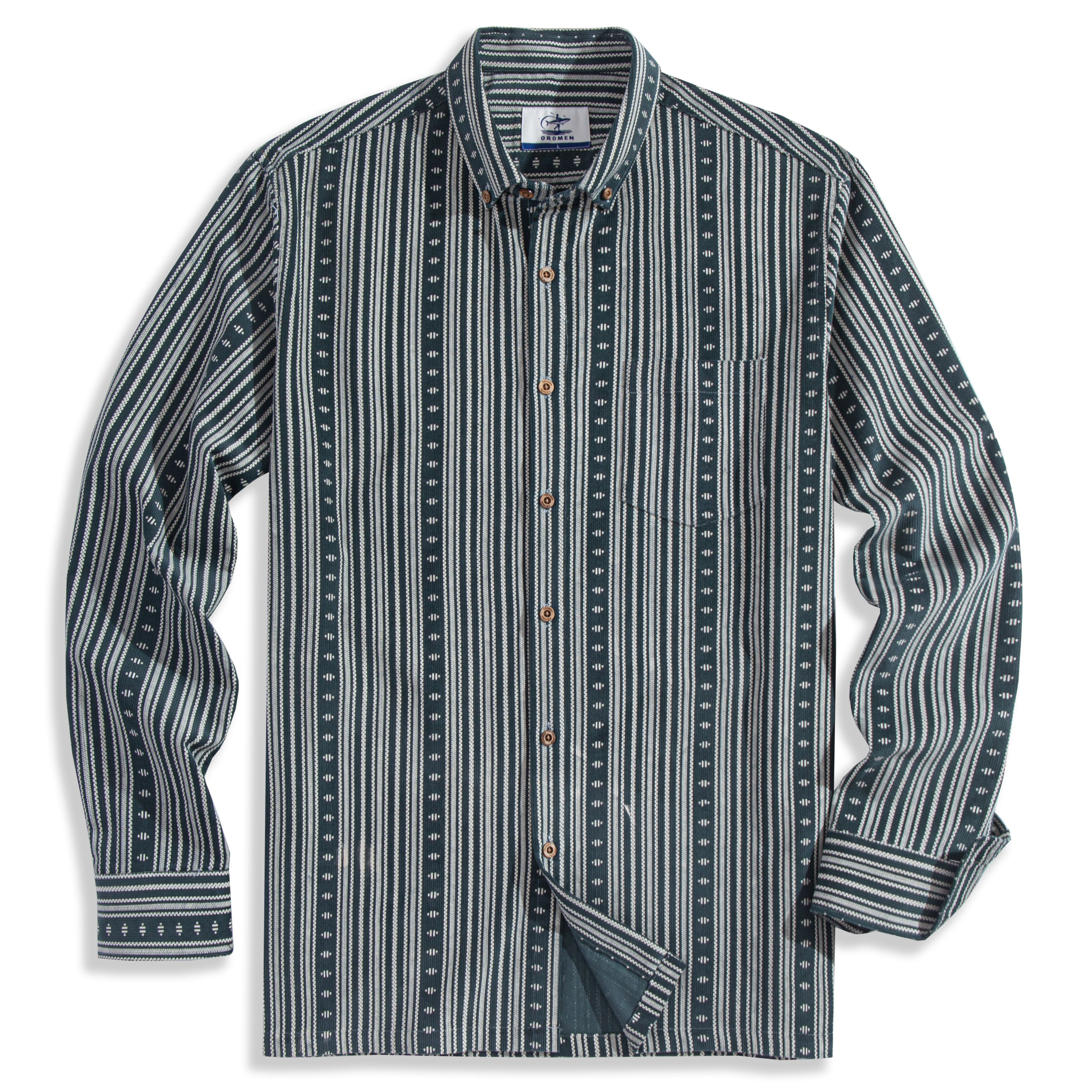 OROMEN Versatile Striped Corduroy Shirt – Front Flat Lay
