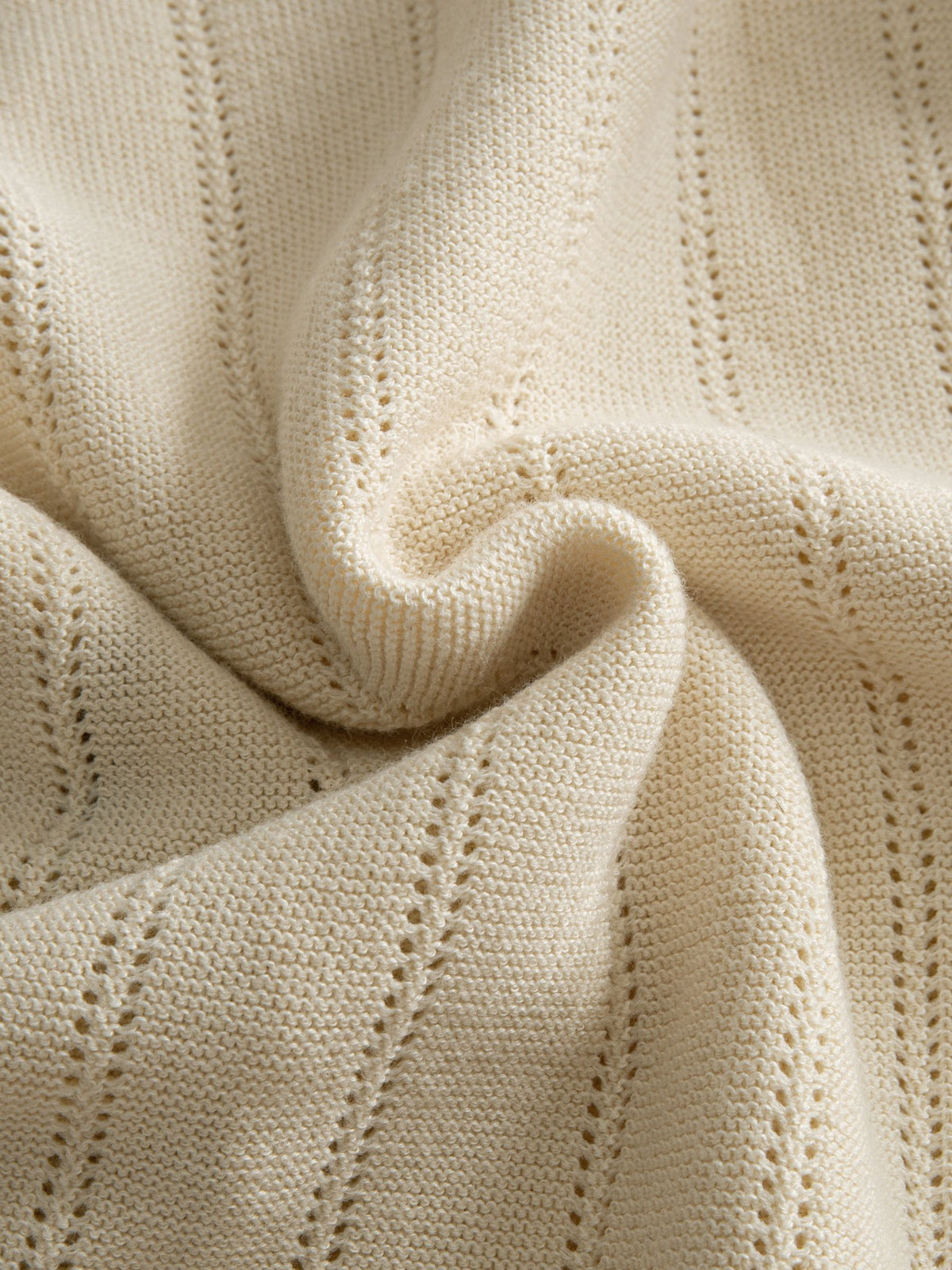 OROMEN Vertical Stripe Contrast Knit Polo fabric detail highlighting vertical pointelle stripe knit.