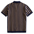 OROMEN Vertical Stripe Knit Polo navy blue back flat lay full view