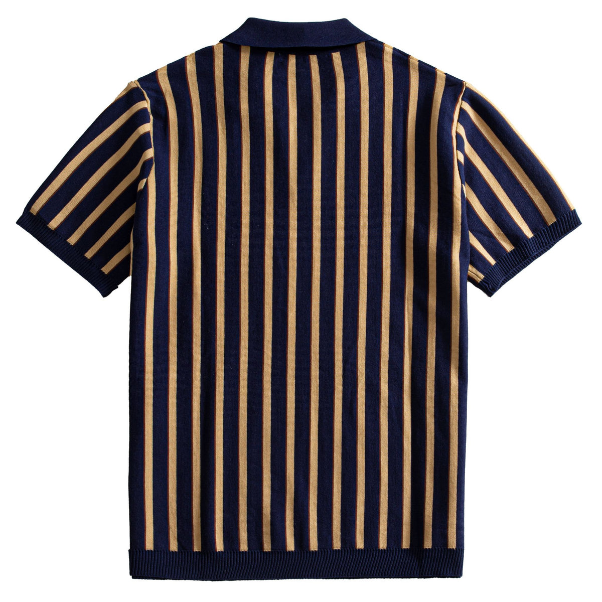 OROMEN Vertical Stripe Knit Polo navy blue back flat lay full view