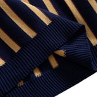 OROMEN Vertical Stripe Knit Polo navy blue ribbed hem detail