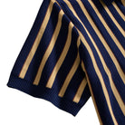 OROMEN Vertical Stripe Knit Polo navy blue sleeve ribbed cuff detail