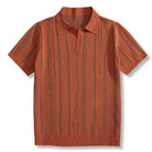 OROMEN Vintage Burnt Striped Knit Polo Shirt – Front View
