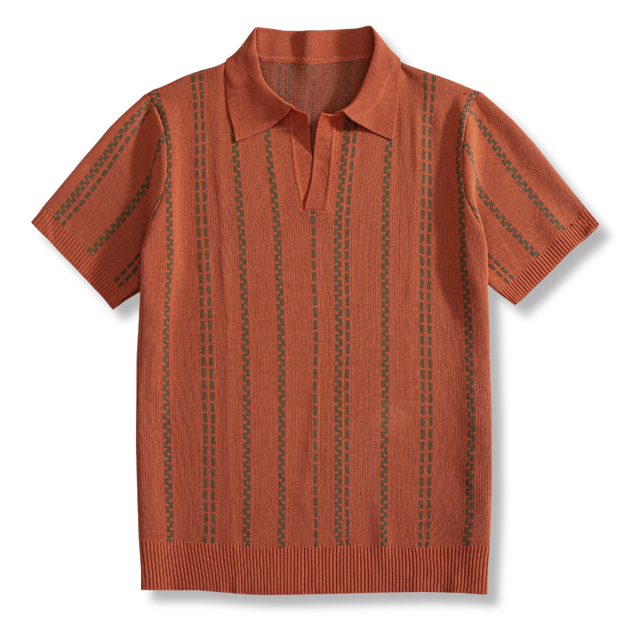 OROMEN Vintage Burnt Striped Knit Polo Shirt – Front View