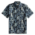 OROMEN Vintage Patchwork Print Shirt - Navy Blue Abstract Pattern, Flat Lay
