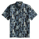 OROMEN Vintage Patchwork Print Shirt - Navy Blue Abstract Pattern, Flat Lay