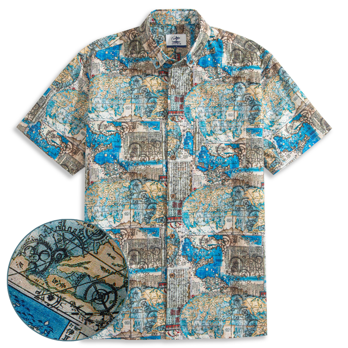 OROMEN Voyage of Verse Aloha Shirt – Front Flat Lay