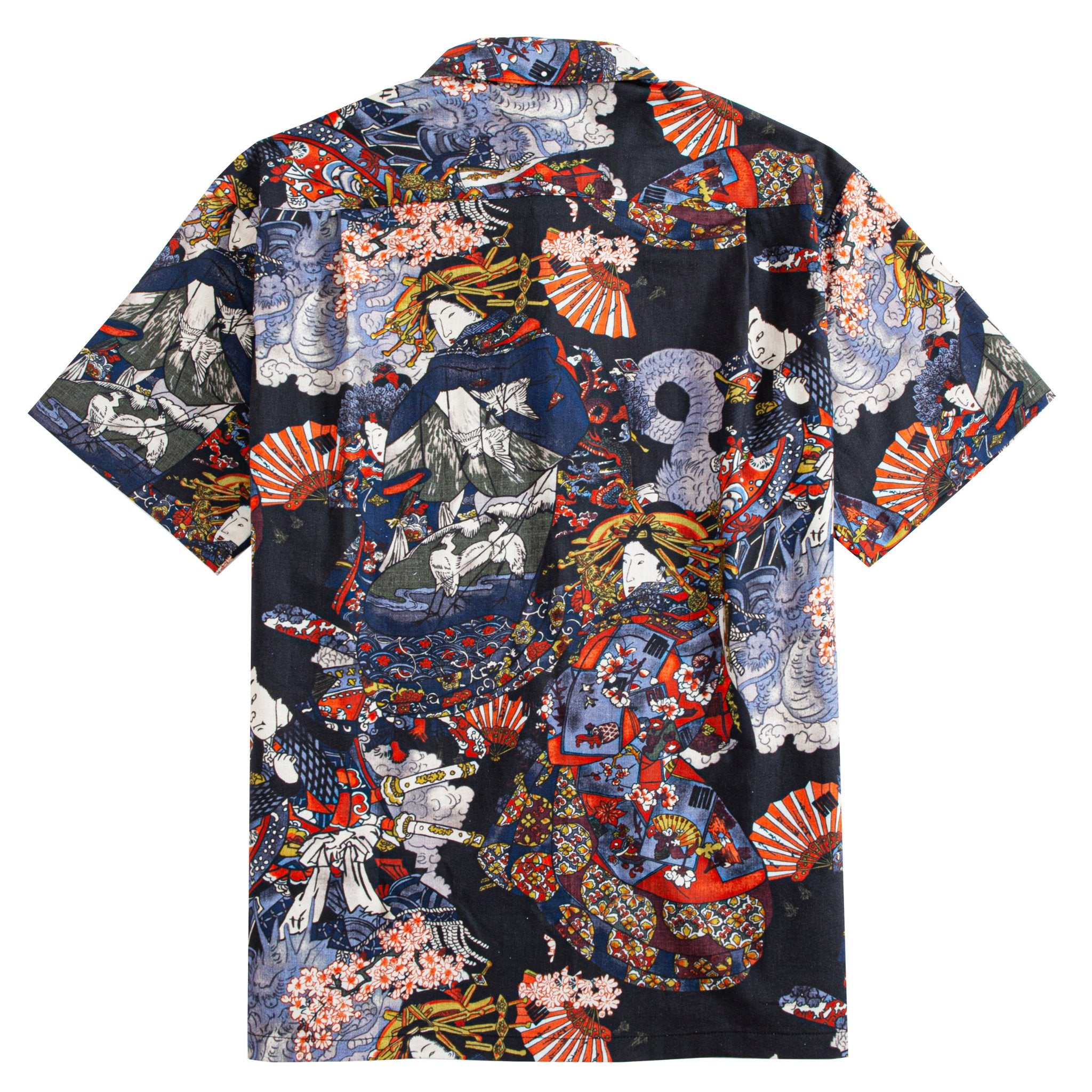 OROMEN Warrior shirt showing samurai war fan and sword motifs