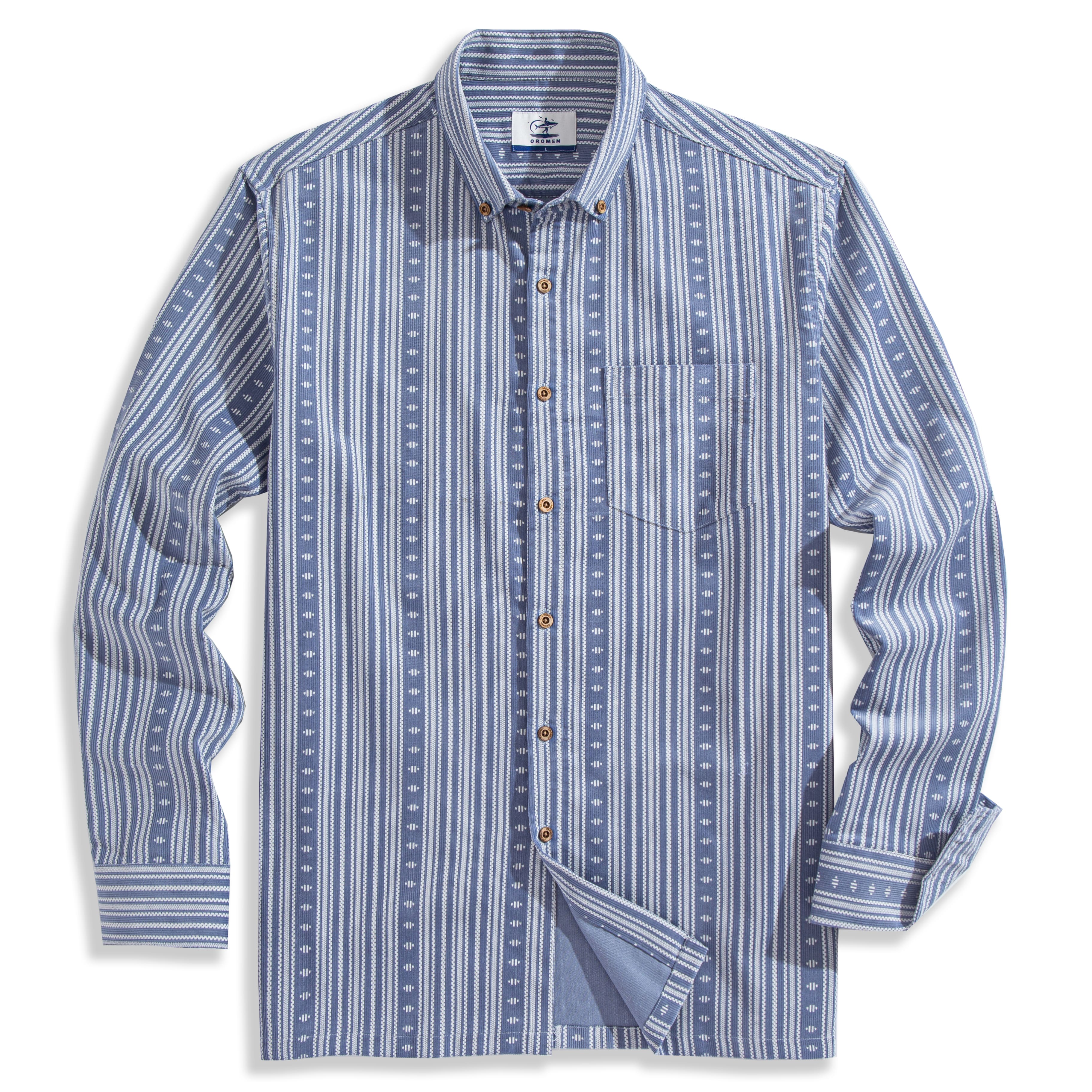 OROMEN Washed Corduroy Striped Shirt – Front Flat Lay