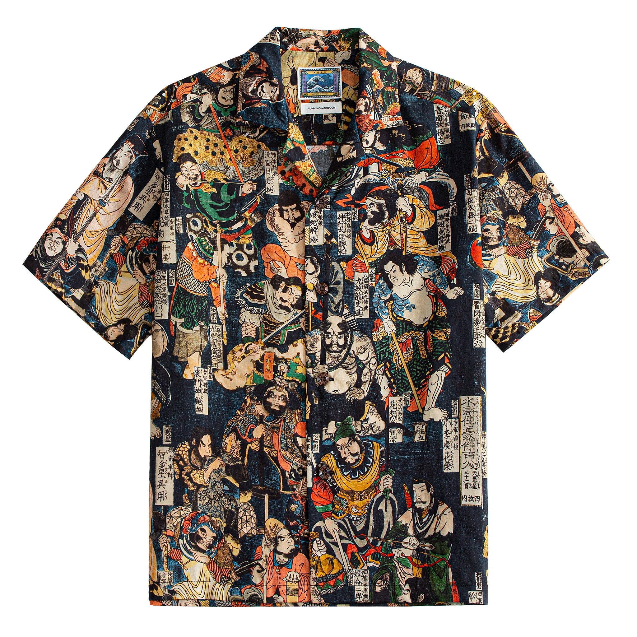 OROMEN Water Margin 108 Heroes Ukiyo-e Camp Collar Lyocell Shirt - Front View
