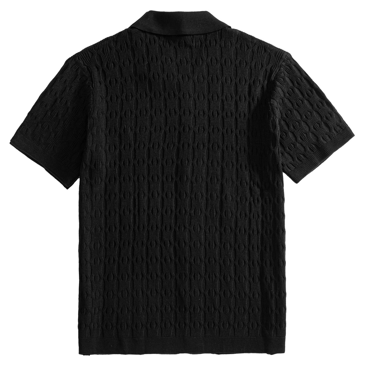 OROMEN Wave Jacquard Knit Polo black back flat lay full view