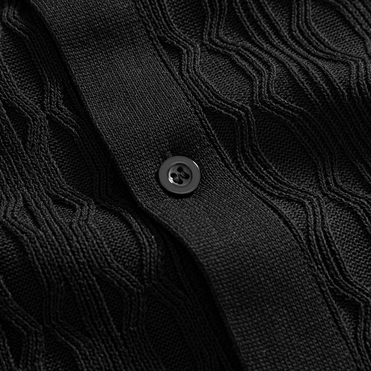 OROMEN Wave Jacquard Knit Polo black button placket close-up