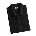 OROMEN Wave Jacquard Knit Polo black folded display with label