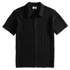 OROMEN Wave Jacquard Knit Polo black front flat lay full view
