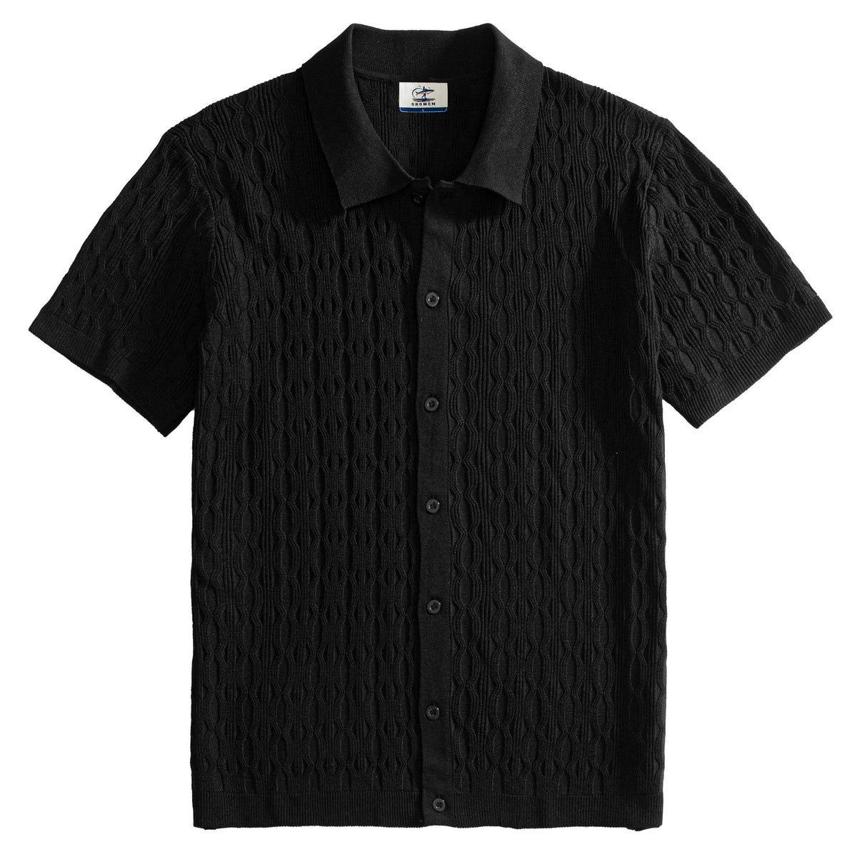 OROMEN Wave Jacquard Knit Polo black front flat lay full view