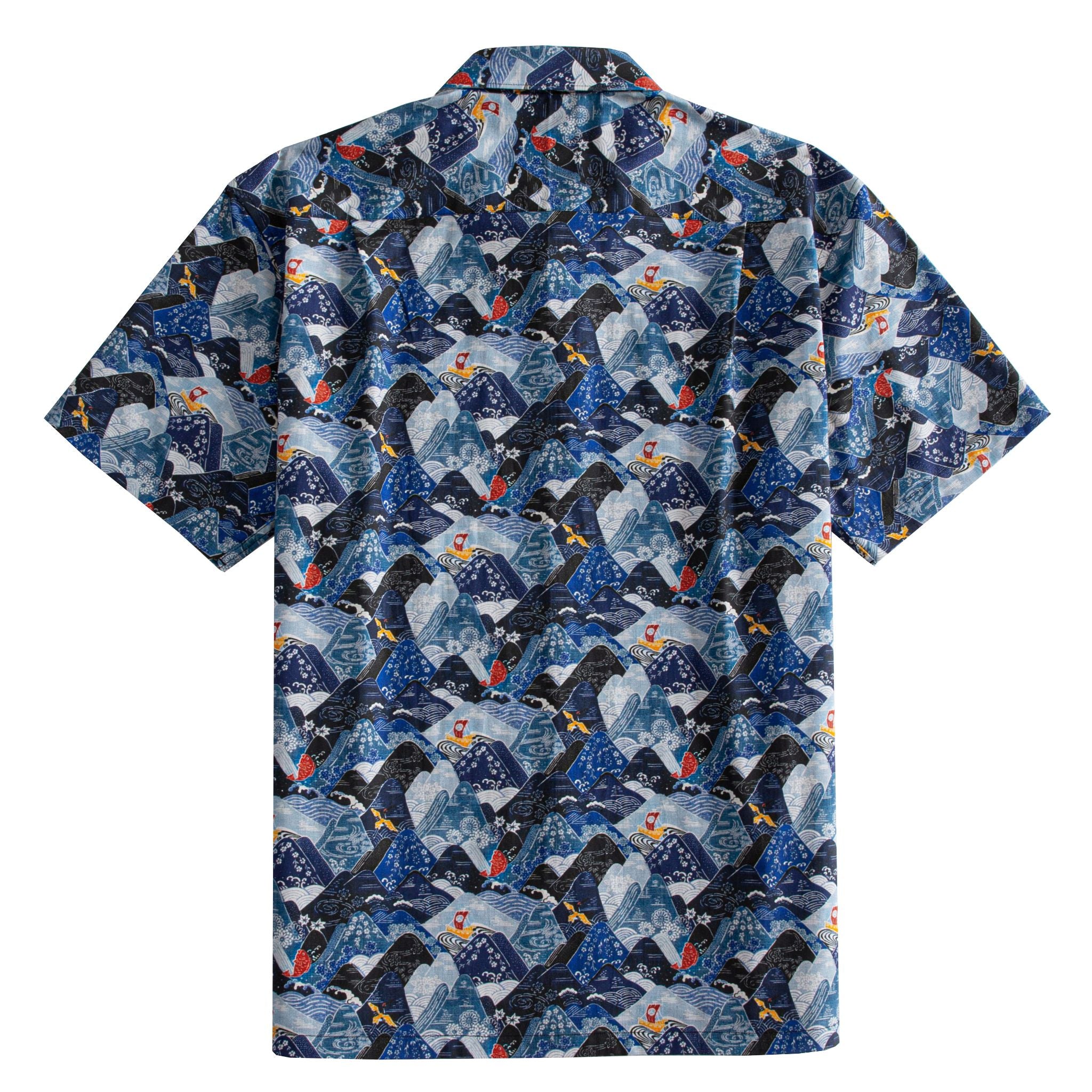 OROMEN Wave Mountain Shirt – Back Flat Lay, Full Ukiyo-e Mountain & Wave Scene Print