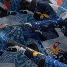 OROMEN Wave Mountain Shirt – Cotton Fabric Texture, Crane, Koi & Fishing Boat Motif