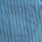 OROMEN Wheat Stripe Corduroy Shirt – Chest Pocket Detail, Wheat Stitch Stripe Alignment on Steel Blue Cotton
