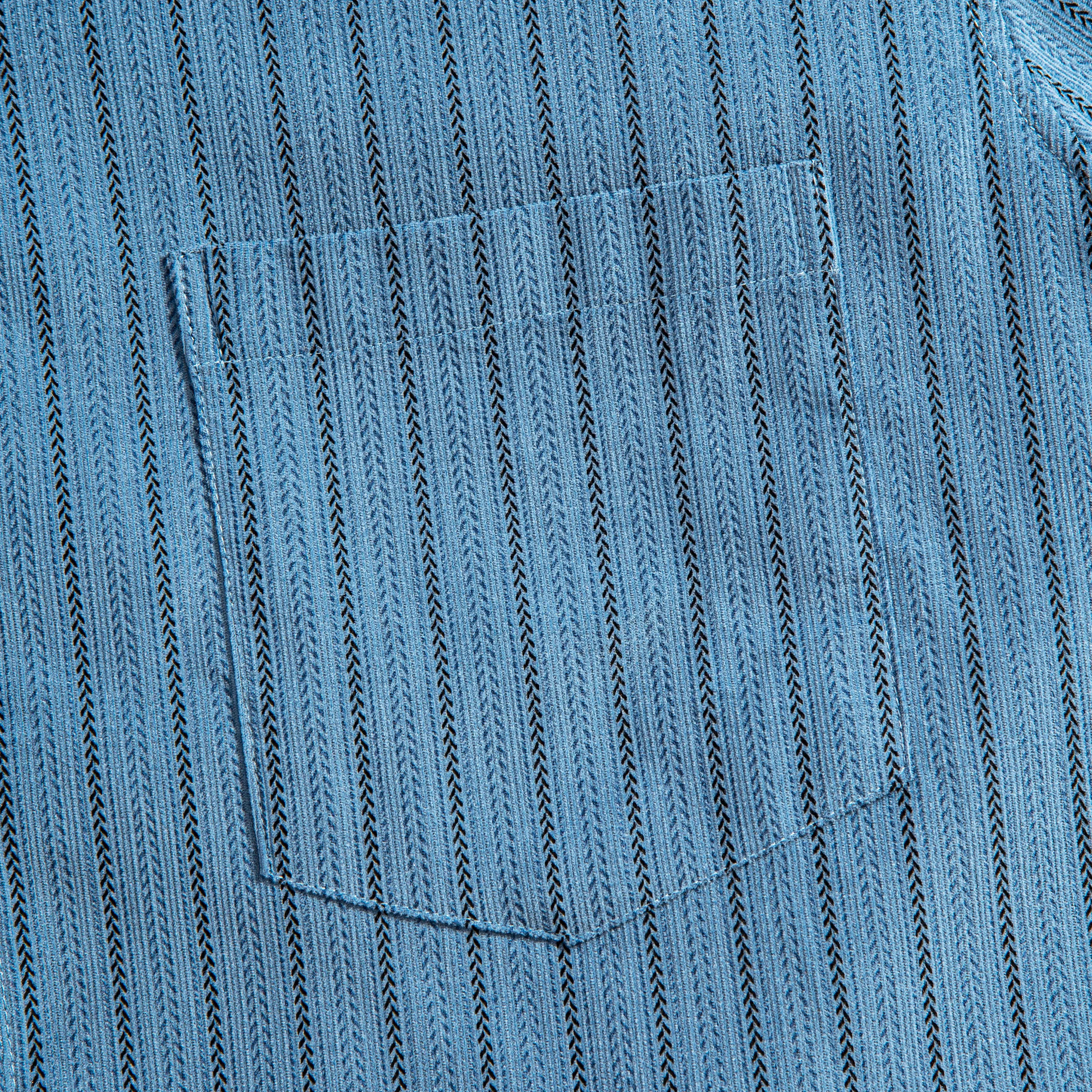 OROMEN Wheat Stripe Corduroy Shirt – Chest Pocket Detail, Wheat Stitch Stripe Alignment on Steel Blue Cotton