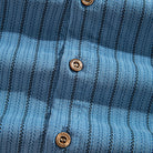 OROMEN Wheat Stripe Corduroy Shirt – OROMEN Engraved Natural Coconut Button Detail, Steel Blue Corduroy