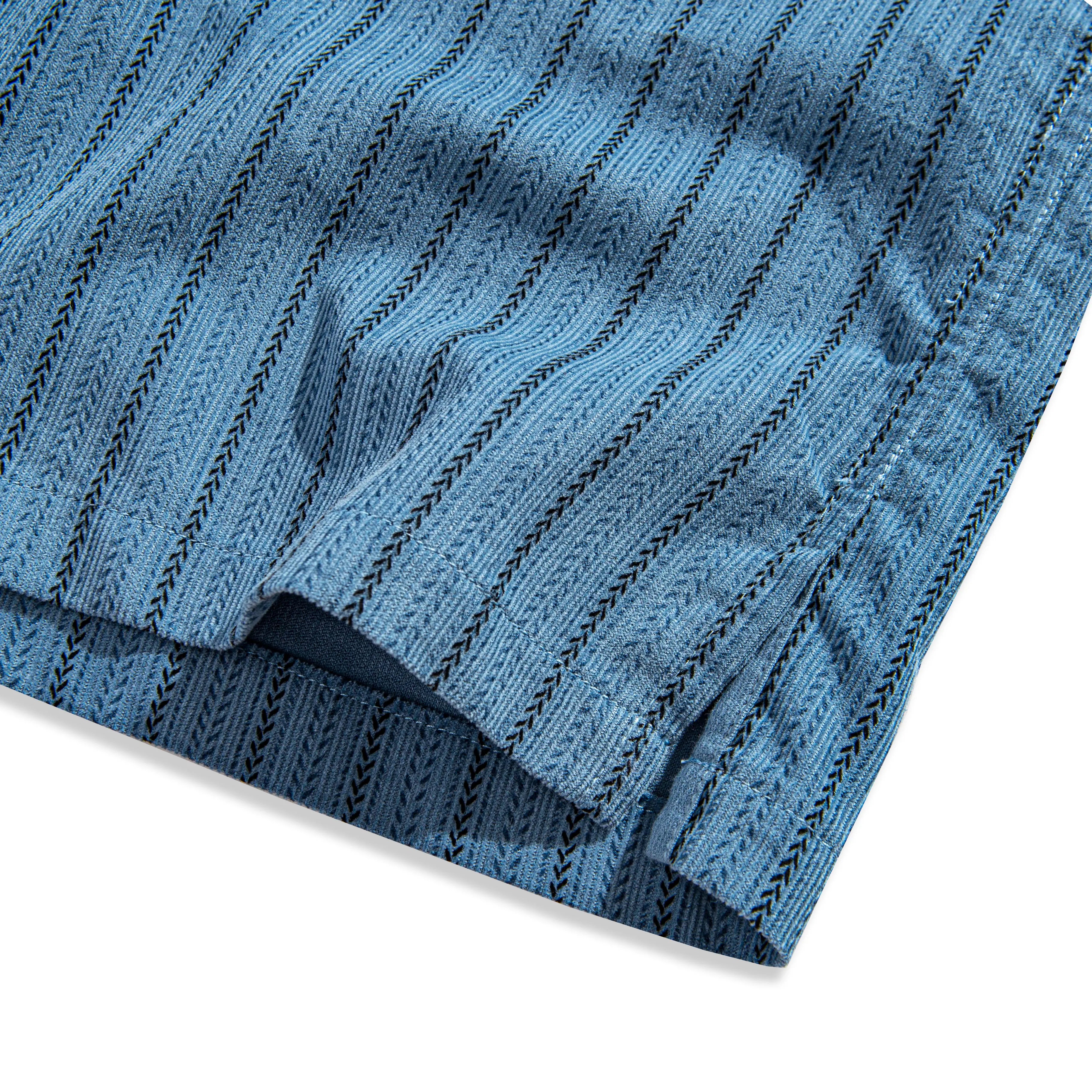 OROMEN Wheat Stripe Corduroy Shirt – Side Vent and Hem Detail, Navy Lining, Wheat Stitch Stripe Cotton