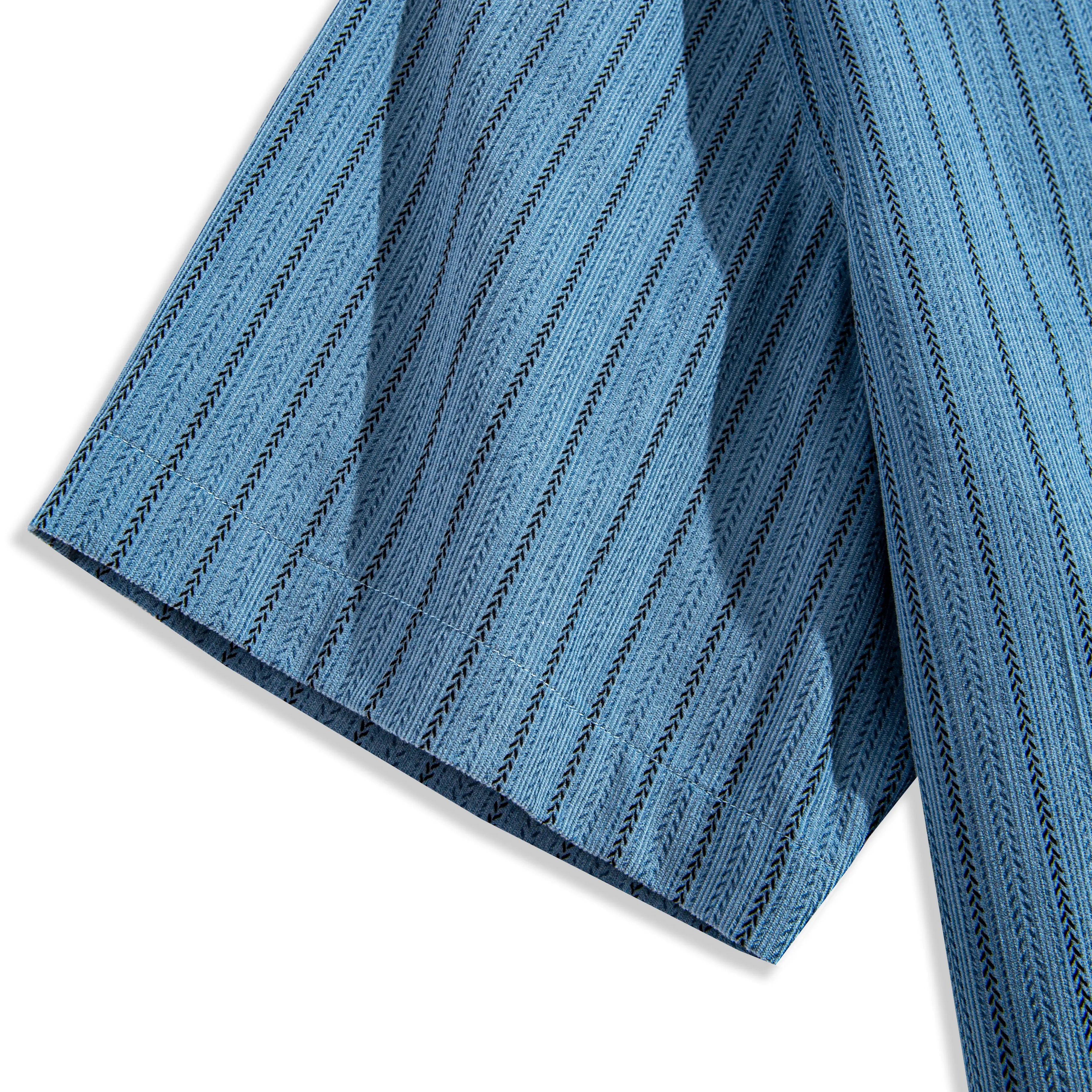 OROMEN Wheat Stripe Corduroy Shirt – Sleeve and Hem Drape Detail, Irregular Wheat Stitch Stripe, Steel Blue